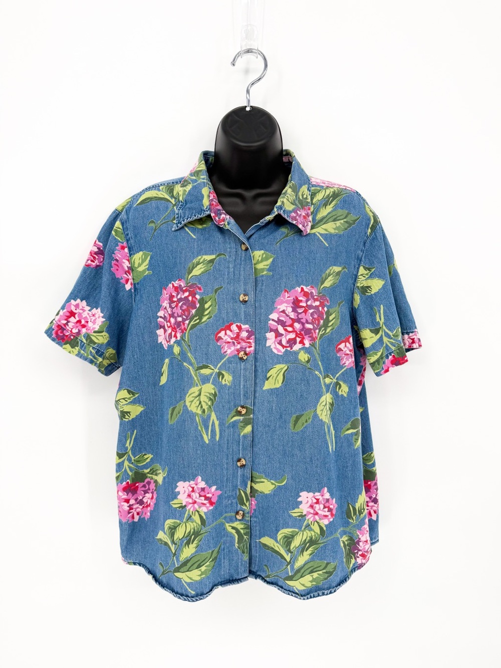 Vintage Cabin Creek Hydrangea Floral Denim Shirt Button Down Large